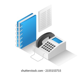 flat isometric illustration concept. search data from phone book