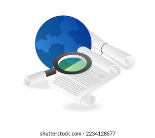 Flat isometric illustration concept of searching latest world information