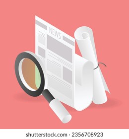 Concepto de ilustración isométrica plana para buscar información de noticias más reciente en un periódico