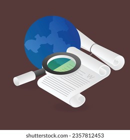 Flat isometric illustration concept of searching latest world information
