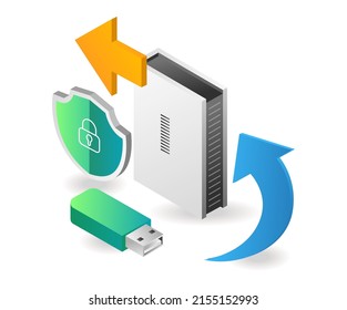 Flat isometric illustration concept. security send flash data to server