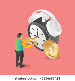 Flat isometric illustration concept set of clocks for business