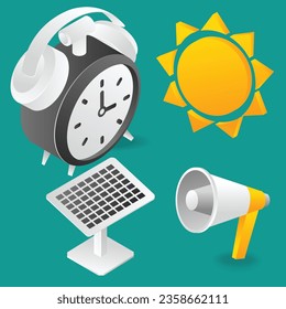 Flat isometric illustration concept set of clocks for business
