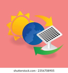 Flat isometric illustration concept of solar panel technology