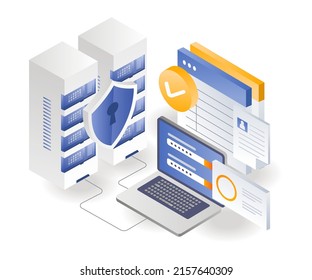 Flat isometric illustration concept. store data on secure servers