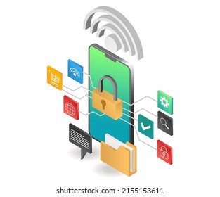 flat isometric illustration concept. unlock network by wireless