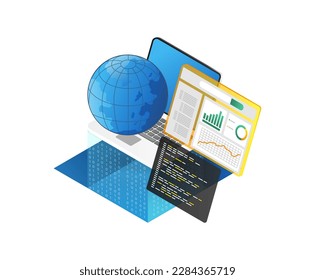 Flat isometric illustration concept of web analytics  data analysis  SEO optimization.
