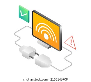 Flat Isometric Illustration Concept. Wifi Network Connection Problem