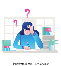 Flat isometric illustration concept. a woman has difficulty concentrating due to stress