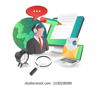 Flat isometric illustration concept. world online business customer service