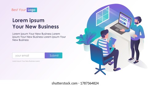 flat isometric illustration concepts, study, courses and online meetings