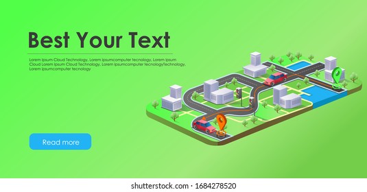 flat isometric illustration design concept location plan and control center