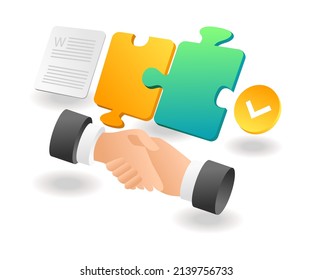 Concepto de página de aterrizaje de ilustración isométrica plana. estar de acuerdo con la cooperación