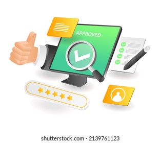 Flat isometric illustration landing page concept. approved and give the best review