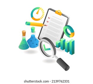 Flat isometric illustration landing page concept. check the test results