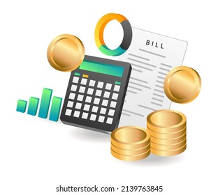 Flat isometric illustration landing page concept. calculate monthly bill