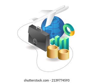 Flat isometric illustration landing page concept. international travel service business