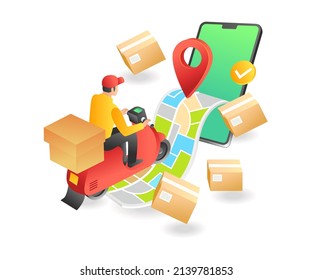 Flat isometric illustration landing page concept. introduction of e-commerce goods