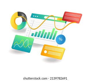 Flaches isometrisches Landekonzept für Illustrationen. Strategie zur Analyse der Anlagegeschäfte