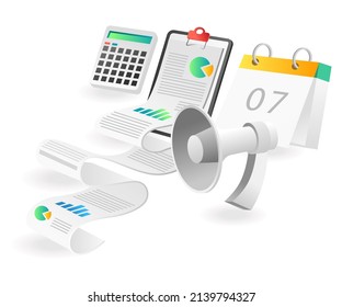 Flat isometric illustration landing page concept. one month data analysis count