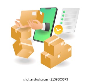 Flat isometric illustration landing page concept. send goods online sales