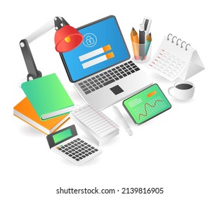 Flat isometric illustration landing page concept. workplace professional