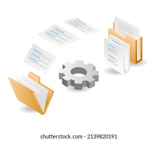 Flat isometric illustration landing page concept. transfer data between folders