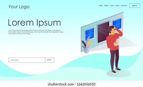 flat isometric illustration looking for something that made him confused