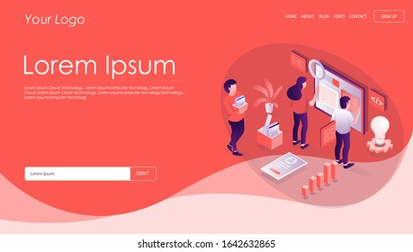 flat isometric illustration make seo optimization and develop websites