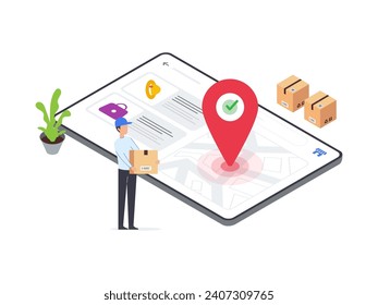 Flat Isometric illustration of order processing on an ecommerce platform. Modern and appealing design for a seamless shopping experience