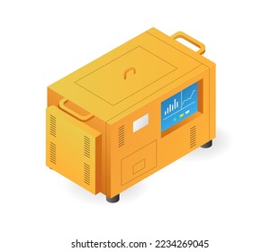 Ilustración isométrica plana del concepto de generador de energía portátil