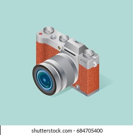 Flat isometric infographic system camera. Vector Illustration of modern camera.