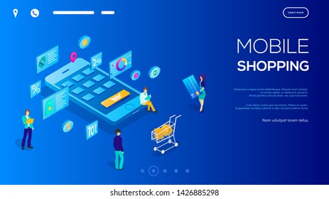 Flat isometric isolated on white background. UX / UI design concept with character and text place. Can use for web banner, infographics, header images vector illustration. 