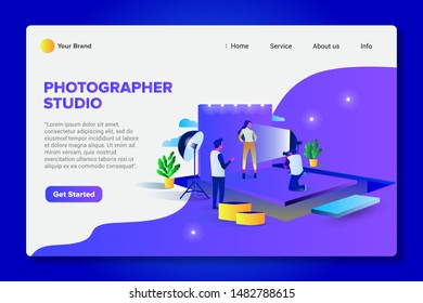 Flat Isometric Landing Page Website Template Photographer Studio