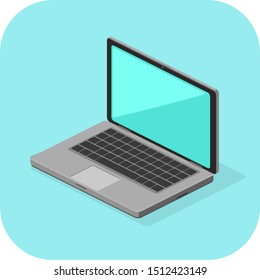 Flat Isometric Laptop Computer PC Notebook Vector Icon