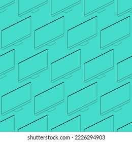 Flat isometric modern monitor seamless pattern. Computer screen 3d concept for infographic mockup background