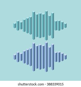 Flat isometric music wave made of peak lines