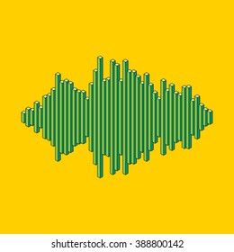 Flat isometric music wave made of peak lines