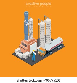 Departamento de armazenamento isométrico plano e transporte da estação de refinaria ilustração vetorial. Isometria 3d conceito de indústria de refinação de óleo.