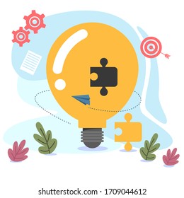 Flat isometric vector business illustration. small people characters develop creative business idea.