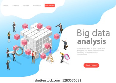 Flat isometric vector concept of advanced analytics, database research, big data analysis.