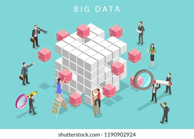 Flat Isometric Vector Concept Of Big Data Analysis, Database Research, Advanced Analytics.