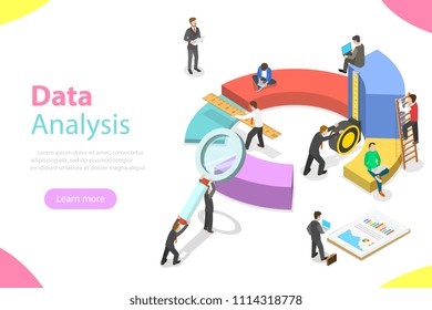 Flat isometric vector concept business statistics and analytics, audit report, company performance analysis.