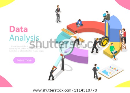 Flat isometric vector concept business statistics and analytics, audit report, company performance analysis.
