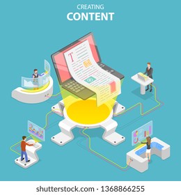 Flat isometric vector concept of content creating, copywriting, creative writing, content marketing.