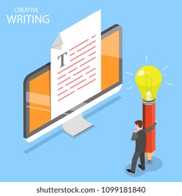 Flat Isometric Vector Concept Of Creative Writing, Copywriting, Content Creating.