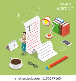 Flat isometric vector concept of creative writing, copywriting, content creating.