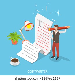 Flat isometric vector concept of creative writing, copywriting, content creating.