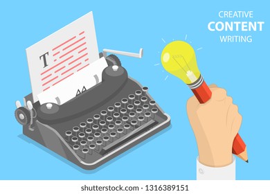 Flat isometric vector concept of creative writing, copywriting, content creating.