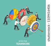 Flat isometric vector concept of effective teamwork, business team, brainstorm.